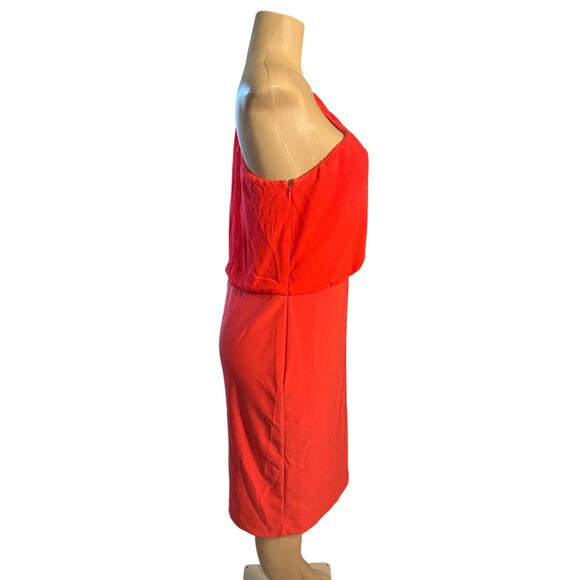 NWT Women 14 Lauren Ralph Lauren Red One Shoulder Cocktail Chiffon Jersey Dress - Picture 6 of 7